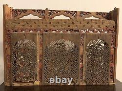 Antique 19th C Chinese Hand Carved Gold Gilt Wood Temple Wall Panel Plaque 3D
