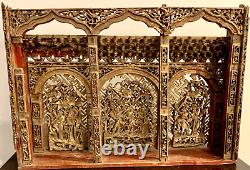 Antique 19th Century Chinese Hand Carved Gold Gilt Wood Temple Panel-DISCOUNT