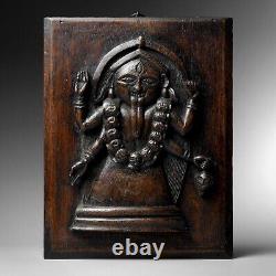 Antique 19th c pair Indian carved wood panels Goddess Kali Lord Hayagriva