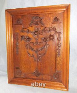 Antique 19th cen French Floral Fruit Nuts Carved Wood Framed 22 Salvage Panel