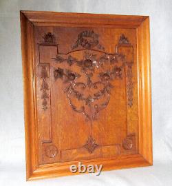 Antique 19th cen French Floral Fruit Nuts Carved Wood Framed 22 Salvage Panel