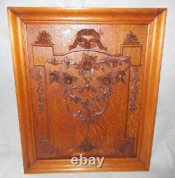 Antique 19th cen French Floral Fruit Nuts Carved Wood Framed 22 Salvage Panel