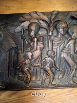 Antique African Relief Hand Carved Wood Panel 11X25 SEE DESCRIPTION