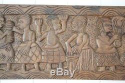 Antique African Tribal Art Hand Carved Hardwood Panel, African Wood Carving Decor