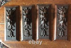 Antique Architectural 4 Panels Grotesque Hand Carved Wood in Relief 27cmx 11cm