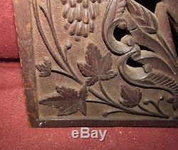 Antique Asian Oriental Art Nouveau Wood Carving Iris Panel