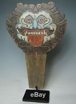 Antique Asian carved and painted Barong wood panel Bali