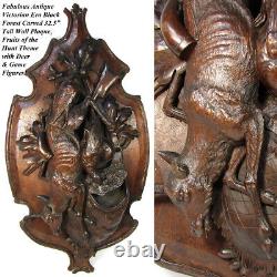 Antique Black Forest Carved 32.5 Wall Plaque, Superb Fruits of the Hunt Theme