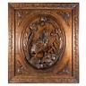 Antique Black Forest Carved Game Plaque, Wood Panel 25x22, Wall Or Cabinetry