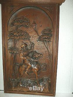Antique Black Forest Carved Wood Panel