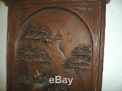 Antique Black Forest Carved Wood Panel