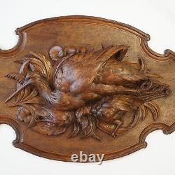 Antique Black Forest Carved Wood Wall Plaque 32 Large Hunting Trophy Game Birds