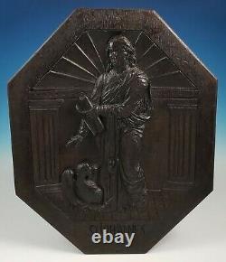 Antique Black Forest German Church Hand Carved Wood Panel Saint John Relic Icon