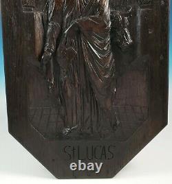 Antique Black Forest German Church Hand Carved Wood Panel Saint Luke Relic Icon