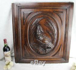 Antique Black Forest German wood carved partridge bird hunting door panel no1