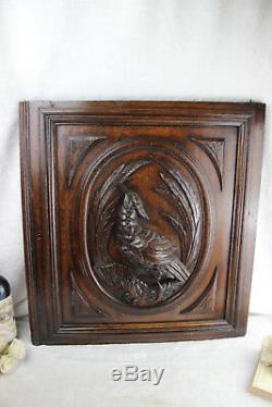 Antique Black Forest German wood carved partridge bird hunting door panel no1