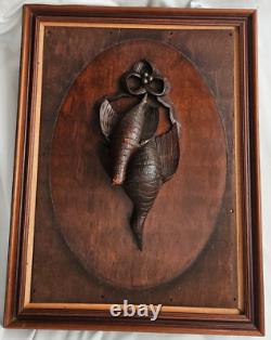 Antique Black Forest Hand Carved Wood Game Birds Hunting Trophy Wall Hanging