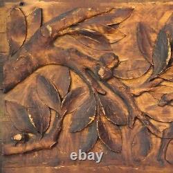 Antique Black Forrest'Stag Among Trees' Relief Carved Wood Decorative Panel
