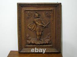 Antique CARVED WOOD FIGURAL DOOR PANEL SWORDSMAN