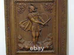 Antique CARVED WOOD FIGURAL DOOR PANEL SWORDSMAN