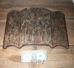 Antique CHINESE Carved Wood THREE PANEL TABLE SCREEN Asian