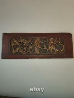 Antique CHINESE Exquisite Carved Gilt Wood Temple Panel
