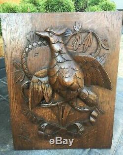 Antique Carved Oak Panel Plaque Roc Bird High Relief Foliate QTY Large & Unusual