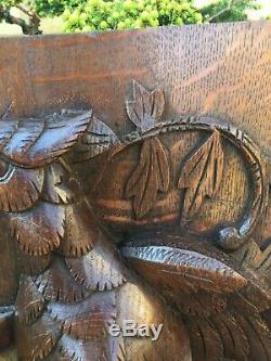 Antique Carved Oak Panel Plaque Roc Bird High Relief Foliate QTY Large & Unusual
