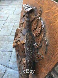 Antique Carved Oak Panel Plaque Roc Bird High Relief Foliate QTY Large & Unusual