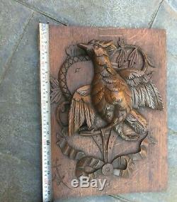 Antique Carved Oak Panel Plaque Roc Bird High Relief Foliate QTY Large & Unusual