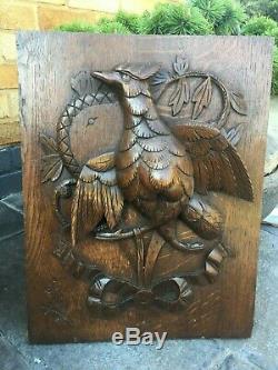 Antique Carved Oak Panel Plaque Roc Bird High Relief Foliate QTY Large & Unusual