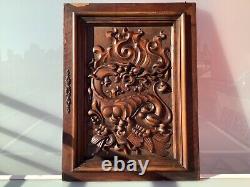 Antique Carved Oak Wood Architectural Door Panel Gothic Chimeras Griffin dragon