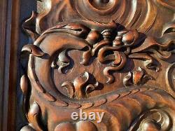 Antique Carved Oak Wood Architectural Door Panel Gothic Chimeras Griffin dragon