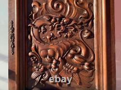 Antique Carved Oak Wood Architectural Door Panel Gothic Chimeras Griffin dragon