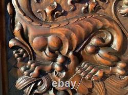 Antique Carved Oak Wood Architectural Door Panel Gothic Chimeras Griffin dragon