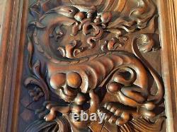 Antique Carved Oak Wood Architectural Door Panel Gothic Chimeras Griffin dragon