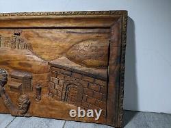 Antique Carved Oak Wood Relief Panel/Plaque Renaissance Black Forest Folk Art