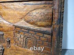 Antique Carved Oak Wood Relief Panel/Plaque Renaissance Black Forest Folk Art