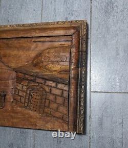 Antique Carved Oak Wood Relief Panel/Plaque Renaissance Black Forest Folk Art