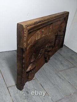 Antique Carved Oak Wood Relief Panel/Plaque Renaissance Black Forest Folk Art