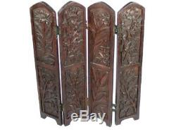 Antique Carved Pine Wood 4 Panel Screen 5256 A
