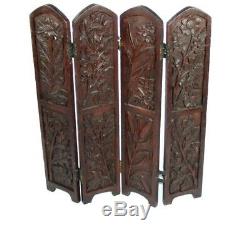 Antique Carved Pine Wood 4 Panel Screen 5256 A