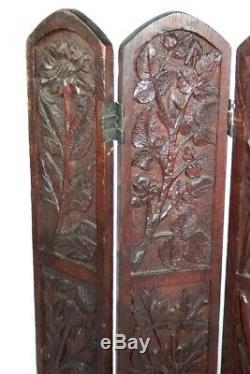 Antique Carved Pine Wood 4 Panel Screen 5256 A