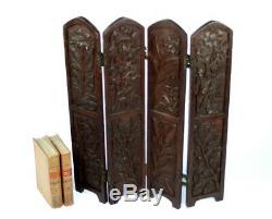 Antique Carved Pine Wood 4 Panel Screen 5256 A