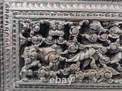 Antique Carved South Indian Tamil Nadu Wood Lintel Architectural Panel