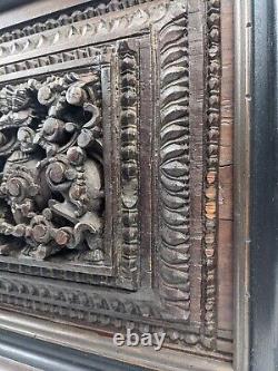Antique Carved South Indian Tamil Nadu Wood Lintel Architectural Panel