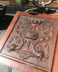 Antique Carved Walnut Panel Plaque Chimera Griffon Urns Swags QTY Large