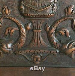 Antique Carved Walnut Panel Plaque Chimera Griffon Urns Swags QTY Large