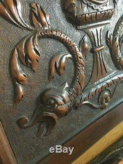 Antique Carved Walnut Panel Plaque Chimera Griffon Urns Swags QTY Large