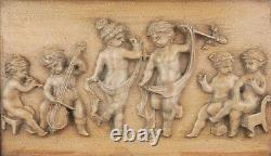 Antique Carved Wood Bas-Relief Furniture Panel Plaque Cherubs Putti Dancing